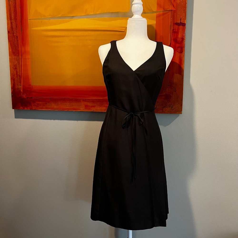 Ann Tayler Black Cocktail Dress 100% Silk Wrap Dress, Petite 4p